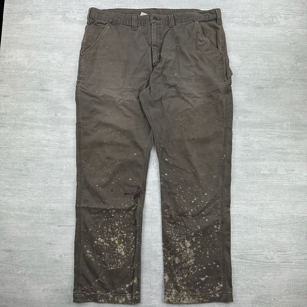 Vintage Carhartt‎ Carpenter Pants 42x32 Moss Gray Dungaree Bleached Heavy Canvas